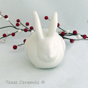 Soft White Ceramic Bunny Rabbit Cotton Ball Holder Bath Vanity Decor
