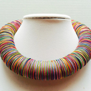 Paper necklace, Paper jewelry, Colorful, Rainbow, festive jewelry, Bold Statement necklace, adjustable, Metal free jewelry, hemp