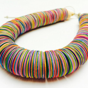 Paper necklace, Paper jewelry, Colorful, Rainbow, festive jewelry, Bold Statement necklace, adjustable, Metal free jewelry, hemp