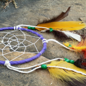 Dream Catcher Wall Hanging - Purple Feathered Small Dreamcatcher