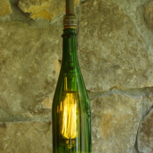 Textile spool and wine bottle pendant