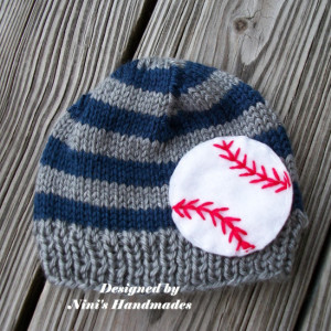 Knit Boys Beanie with  BASEBALL  design, Made in the USA, baby outfit, boys accessories,  baby hats, boys baseball hat, toddler hats, Hats