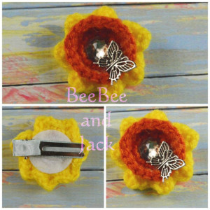 Flower Hair Pin- Crochet Flower Hair Pin- Crochet Flower- Daffodil Hair Pin- Rosette Hair Pin- Crochet Rosette Hair Pin