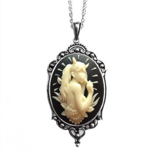 Devil Girl Cameo Necklace - Skeleton Necklace - Cameo Jewelry - Halloween Necklace
