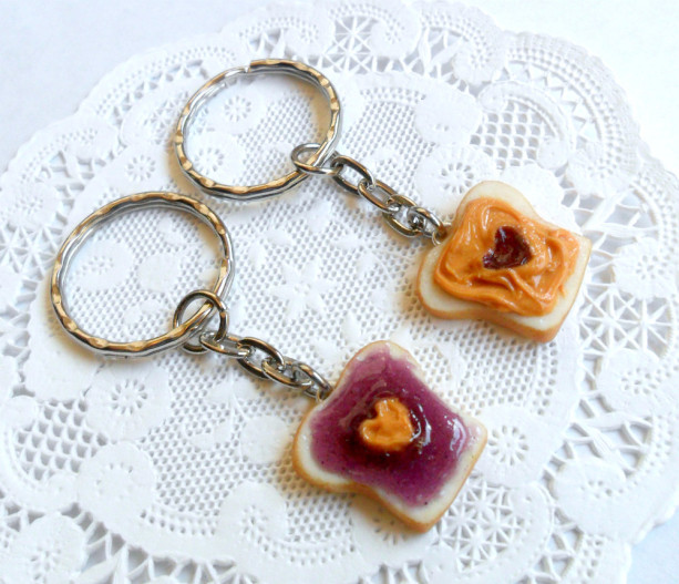 Peanut Butter and Jelly Heart Keychain Set, Grape, Best Friend's Keychains, Cute :D