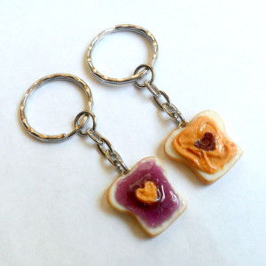 Peanut Butter and Jelly Heart Keychain Set, Grape, Best Friend's Keychains, Cute :D