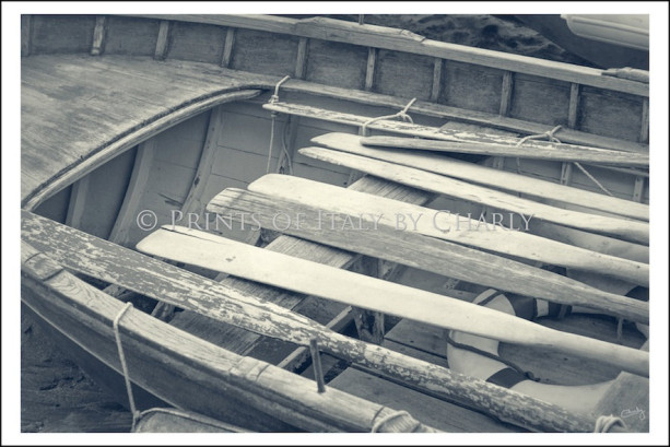Oars - 24" x 16" Italy print | Photography Italy Photography Row Boat Wood Wooden Oars Nautical Black White BW Photography Travel Photography Rowboat Art Print Cinque Terre Italy Prints Sepia Wall Art Home Decor Framable Photos
