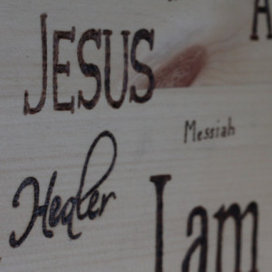Wooden "Names of God" plaque / sign with wood burned lettering