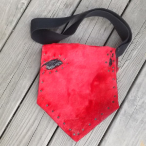 Furry Red and Black  hair on hide  Shoulder Bag chevron shape very bold!  Inside is black snakeskin pattern. Utility hook under flap
