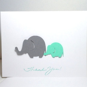 Baby Shower Thank You Note Card Set Elephant Gender Neutral Grey and Mint Green Elephant, Elephant Baby Shower Cards, Customize Your Colors