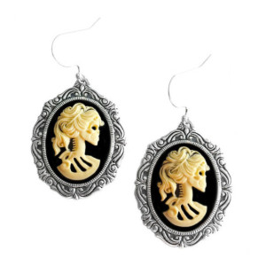 Skull Earrings - Skeleton Cameo - Lolita Ivory - Day of the Dead Jewelry
