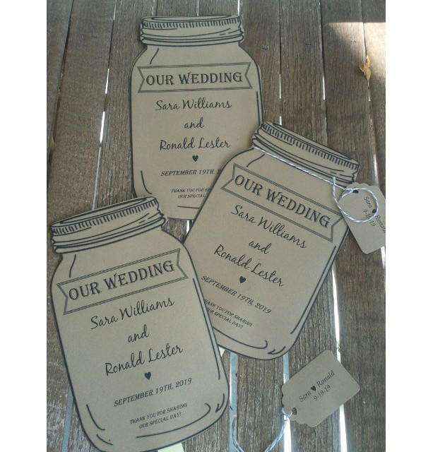 Personalized Rustic Mason Jar Wedding Paddle Programs Set