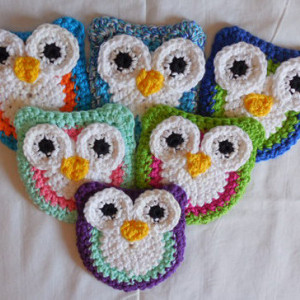 Set of 2 Handmade Crochet Blue, Green, White Owl Kitchen Dish / Pot Scrubbie , Nylon Scrubbie ,  os132