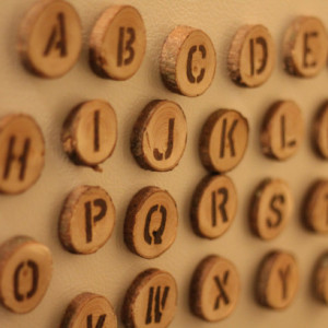 Wood Alphabet Fridge Magnets. Handmade from pine with wood burned letters. Full 26 letter alphabet!