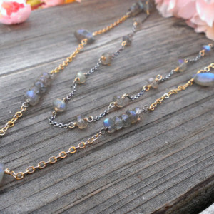 Labradorite Gemstone Necklace / Double Strand - Mixed Metal (sterling & 14KGF) with Labradorite Briolettes, Rondelles