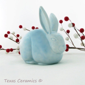 Light Blue Rabbit Ceramic Cotton Ball Holder for Bathroom Vanity Bunny Cotton Keeper