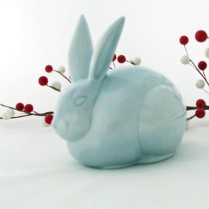 Light Blue Rabbit Ceramic Cotton Ball Holder for Bathroom Vanity Bunny Cotton Keeper