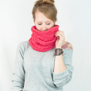 Coral Pink Ruched Cowl Infinity Scarf