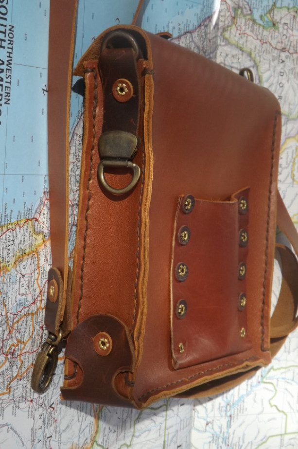 Steampunk British Tan Brown Leather bag purse extra long strap Un | aftcra