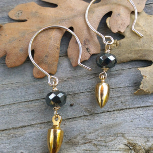 As Seen on Law & Order: SVU - Mixed Metal Earrings - Hematite Rondelle on 14k Gold Filled Earwires with 18k Plated Brass Plumb Bob