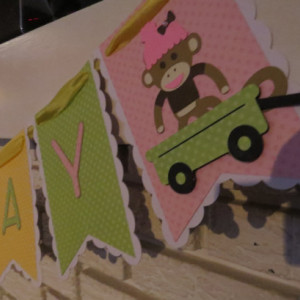 Sock Monkey birthday banner, such a sweet, colorful banner