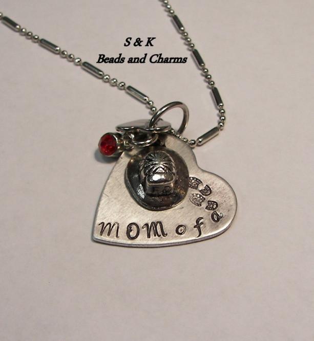 Mom  of a  hero charm custom hand stamped  fireman necklace,