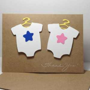 Twins Baby Shower Thank You Card Set, Twins Thank You, Twin Bodysuit Baby Shower Thank You Cards, Boy Girl Twins Baby Shower Cards