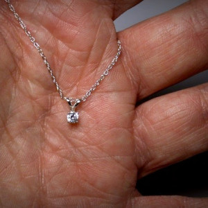 Diamond Necklace, Pendant, 14K White Gold, Natural Diamond Jewelry, Solitaire Diamond Pendant, Genuine Diamond Solitaire Necklace, Yellow