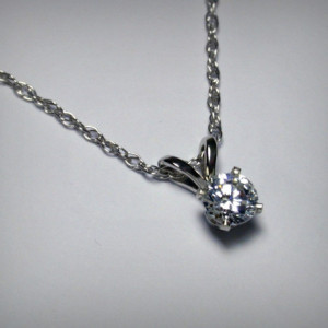 Diamond Necklace, Pendant, 14K White Gold, Genuine Diamond Jewelry, Solitaire Diamond Pendant, Natural Diamond Solitaire Necklace, Yellow