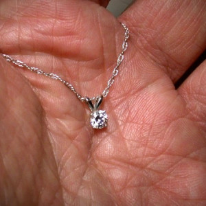 Diamond Necklace, Pendant, 14K White Gold, Genuine Diamond Jewelry, Solitaire Diamond Pendant, Natural Diamond Solitaire Necklace, Yellow