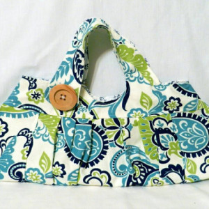 White,  Green and Blue Floral and Paisley Purse