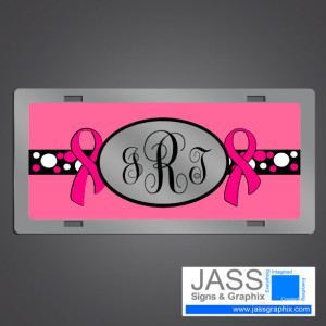Breast Cancer Awareness Monogrammed License Plate with Pink Ribbon