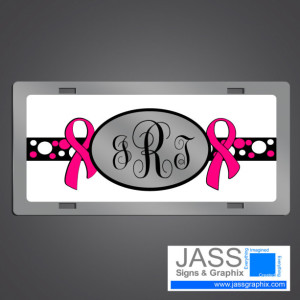Breast Cancer Awareness Monogrammed License Plate with Pink Ribbon