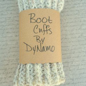 Hand Knit Boot Cuffs, Faux Leg Warmer, Ivory Knit Boot Topper, Wool Boot Sock