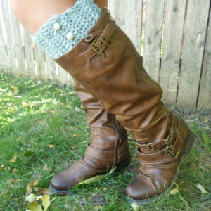 Hand Crochet Boot Cuffs, Seafoam Green Wool Boot Topper, Faux Legwarmers Sock Tops Knit Leg Warmers Boot Warmers