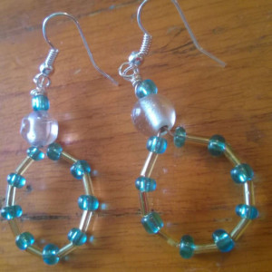 yellow, blue and clear glass bead earrings
