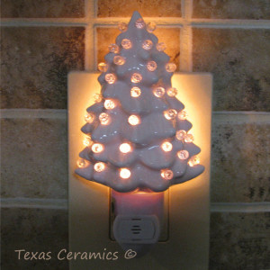 Soft Pink Ceramic Christmas Tree Night Light with Light Sensitive | aftcra