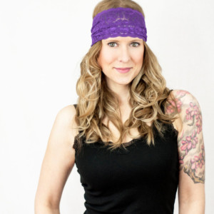 Wide Purple Lace Headband, Royal Purple Aubergine Hair Band, Stretchy Hair Accessory, Yoga Crossfit Head Band