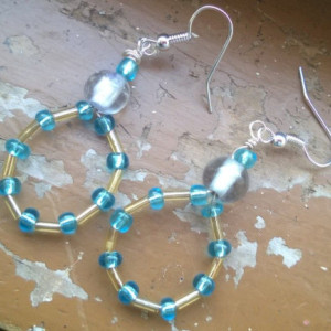 yellow, blue and clear glass bead earrings
