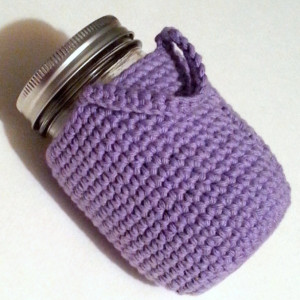 Crochet mason jar cozy, jar cover, cover with handle, cozy with handle - lavender