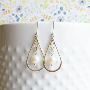 Sterling Silver Pearl Drop Earrings --Bridesmaids Gift -- Mother of the Bride