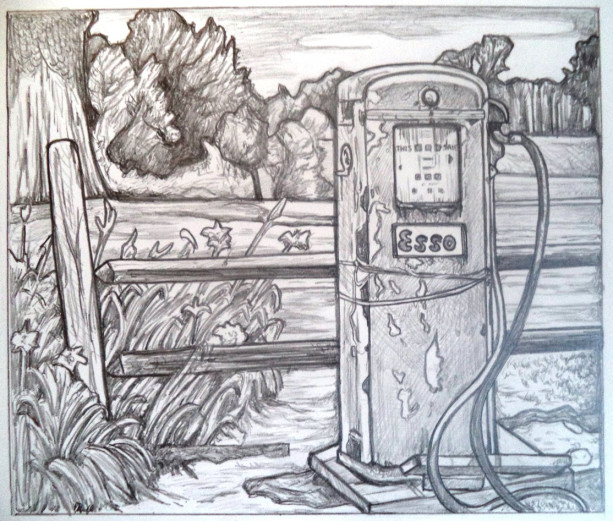 Vintage Esso gas pump drawing