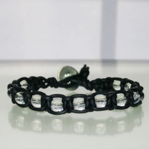 Leather Macrame Bracelet with Clear Quartz Beads