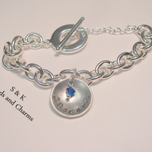 Mommy , Personalized  family charm bracelet, with  silver bracelet and aluminum disc or optional silver disc.