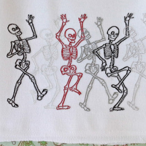Dance of the Skeletons - Danse Macabre - Embroidered Cotton Dish Towel - Genuine Flour Sack Towels