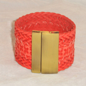 Red or Beige Braided Bracelet with Strong Brass colored Magnetic Clasp.