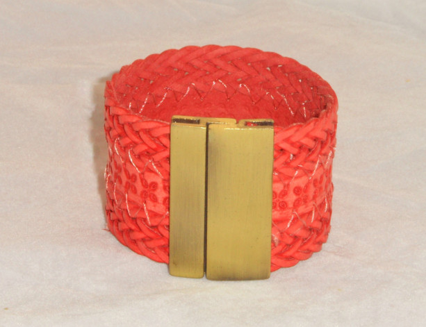 Red or Beige Braided Bracelet with Strong Brass colored Magnetic Clasp.