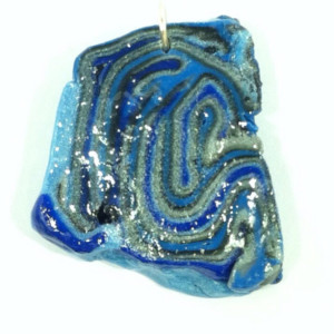 Agate sliced blue style pendant. Cobalt blue and silver pendant necklace crafted from polymer clay. Unique gifts under 25. Bridesmaids.