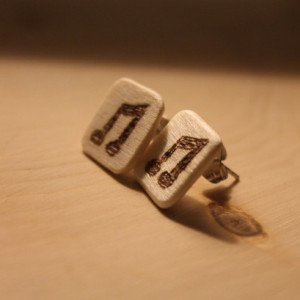 Wood Earrings. Musical Studs with wood burned Two Eighth Notes design.