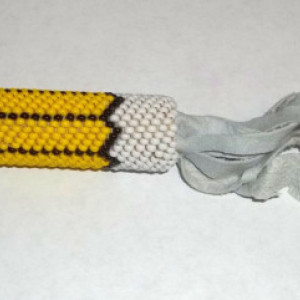 Honey Bee Yellow/white Geomectric Beaded Keyring Fob, Native American-style Key Chain Fob, Leather Tasseled Key Chain, Yellow Key Fob